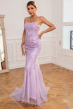 Light Purple Mermaid Long Ball Dress with Appliques