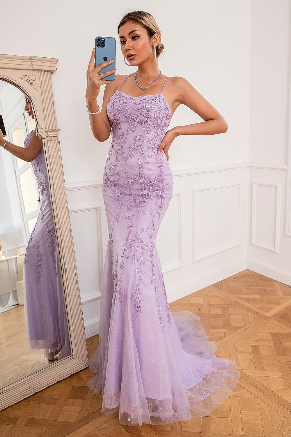 Light Purple Mermaid Long Ball Dress with Appliques