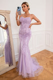 Light Purple Mermaid Long Ball Dress with Appliques