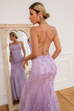 Light Purple Mermaid Long Ball Dress with Appliques