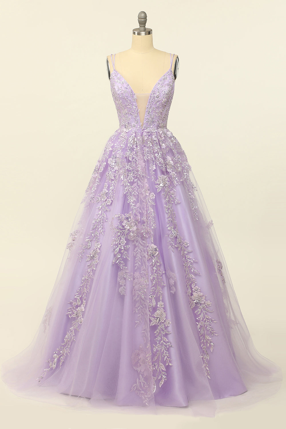 Purple Spaghetti Straps Ball Dress With Appliques
