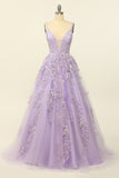 Purple Spaghetti Straps Ball Dress With Appliques
