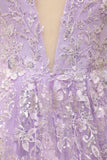 Purple Spaghetti Straps Ball Dress With Appliques