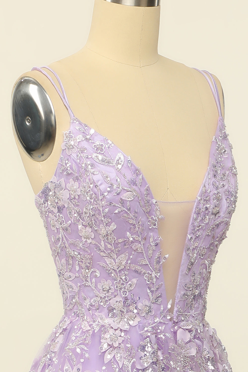 Purple Spaghetti Straps Ball Dress With Appliques