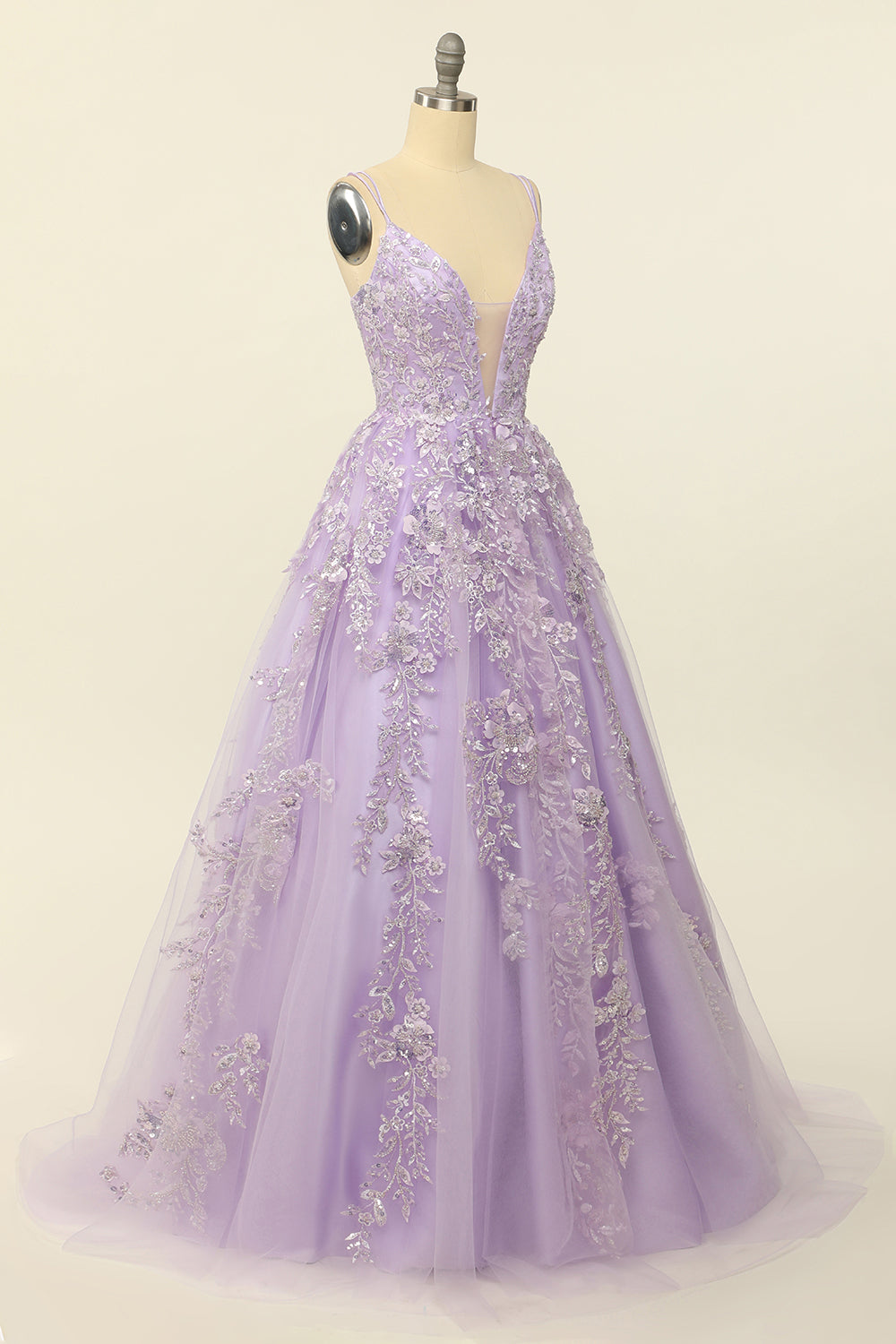 Purple Spaghetti Straps Ball Dress With Appliques
