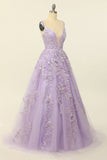 Purple Spaghetti Straps Ball Dress With Appliques