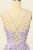 Purple Spaghetti Straps Ball Dress With Appliques