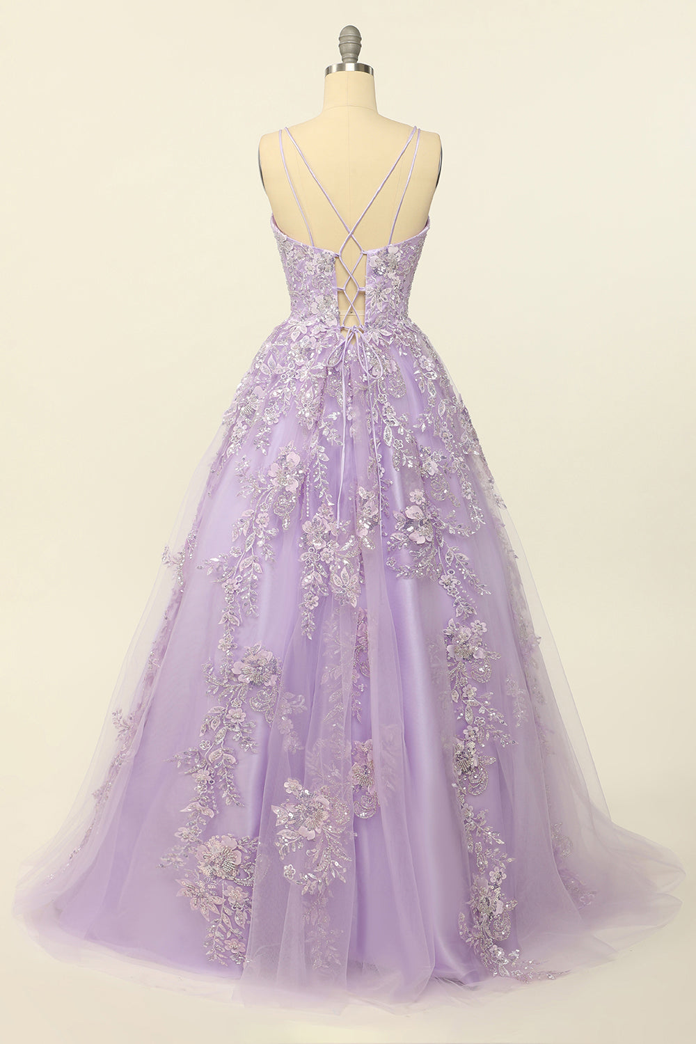 Purple Spaghetti Straps Ball Dress With Appliques