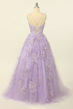 Purple Spaghetti Straps Ball Dress With Appliques