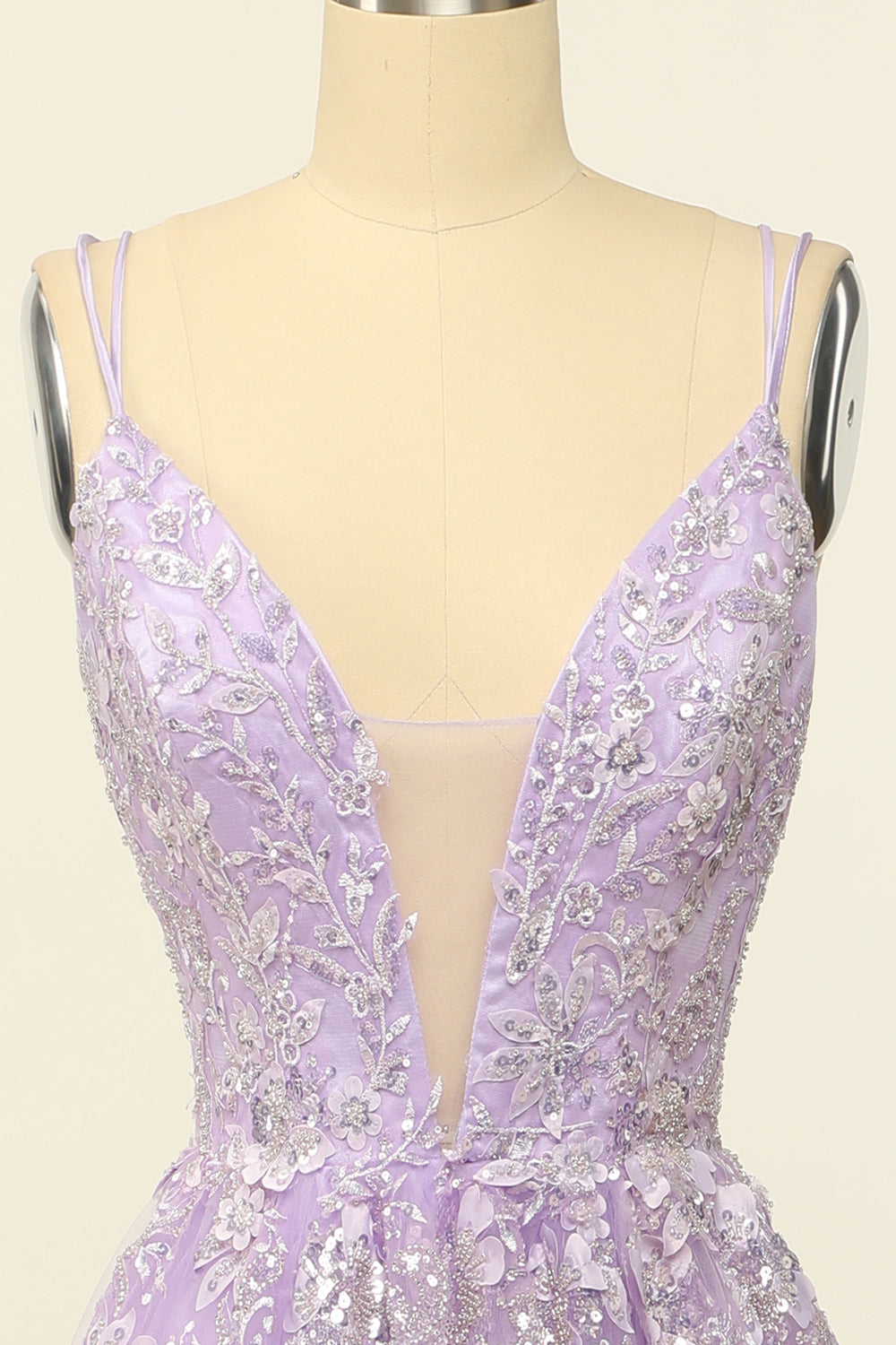 Purple Spaghetti Straps Ball Dress With Appliques