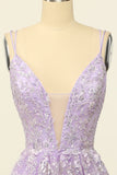Purple Spaghetti Straps Ball Dress With Appliques