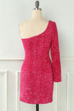 One-Sleeve Glitter Sequins Party Dress