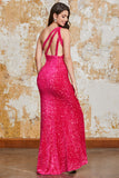 Glitter Black Mermaid One Shoulder Sequins Ball Dress With Slit