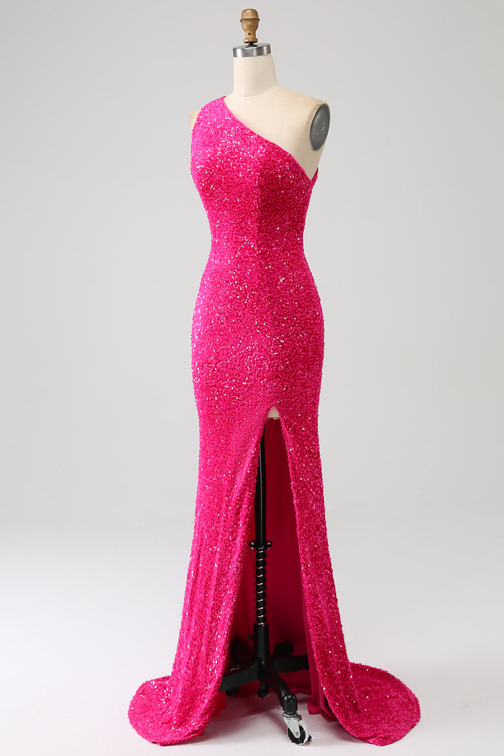 Sparkly Orange Mermaid One Shoulder Sequins Ball Dress with Slit