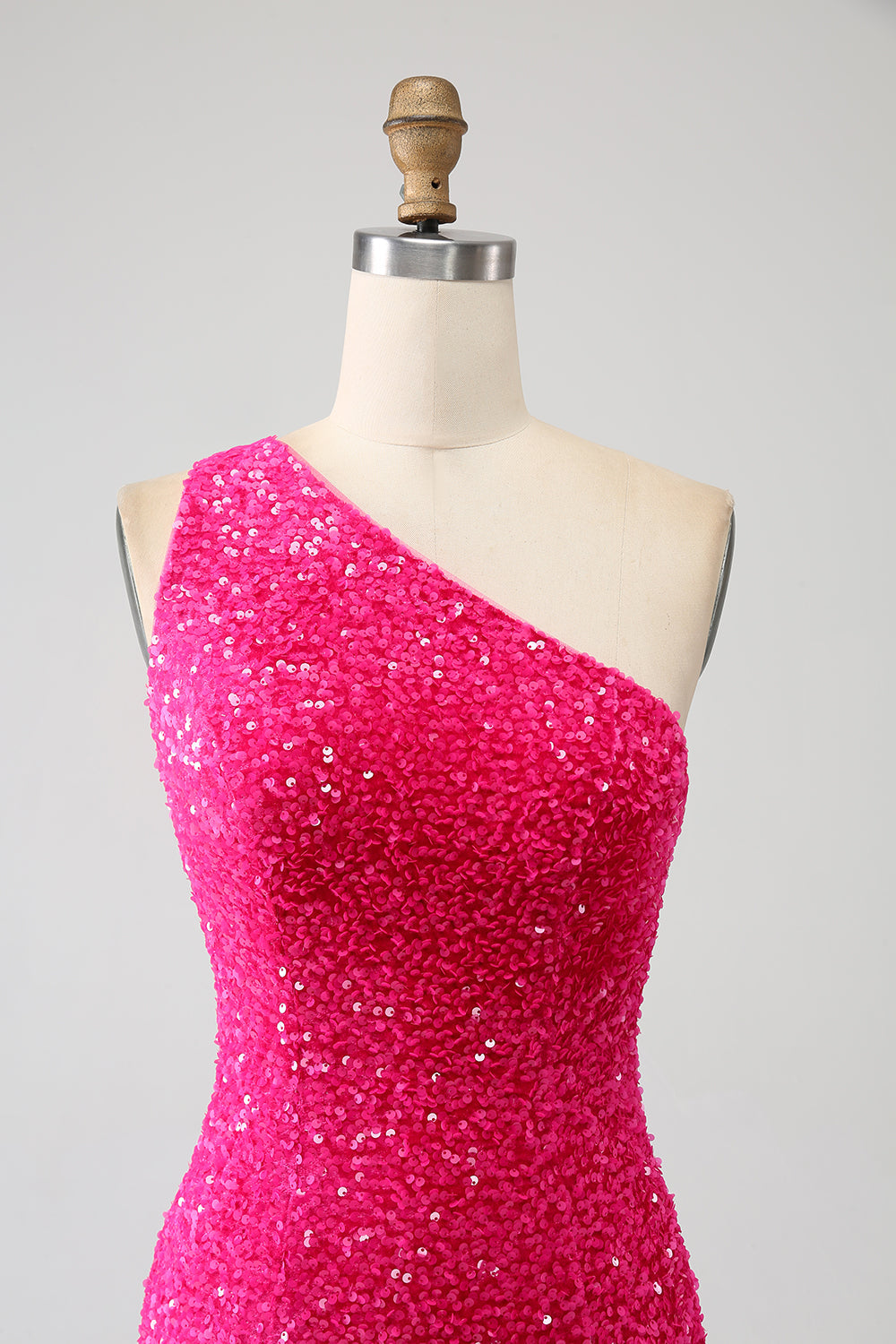 Sparkly Orange Mermaid One Shoulder Sequins Ball Dress with Slit