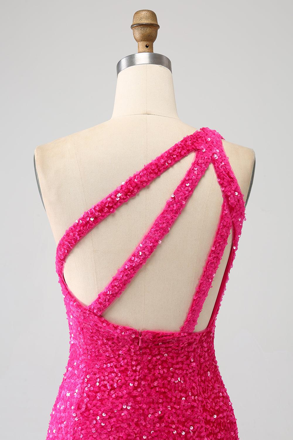 Sparkly Mermaid One Shoulder Fuchsia Sequins Long Ball Dress with Slit