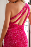 Fuchsia Sequin Long Ball Dress with Slit