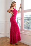 Fuchsia Sequin Long Ball Dress with Slit