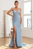 Light Blue Mermaid Long Ball Dress with Beading