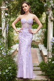 Purple Mermaid Sweetheart Neck Long Ball Dress With Appliques