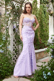 Purple Mermaid Sweetheart Neck Long Ball Dress With Appliques