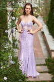 Purple Mermaid Sweetheart Neck Long Ball Dress With Appliques