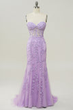 Purple Mermaid Sweetheart Neck Long Ball Dress With Appliques