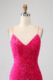 Black Mermaid Spaghetti Straps V-Neck Sequin Long Ball Dress With Split