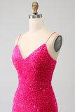 Black Mermaid Spaghetti Straps V-Neck Sequin Long Ball Dress With Split