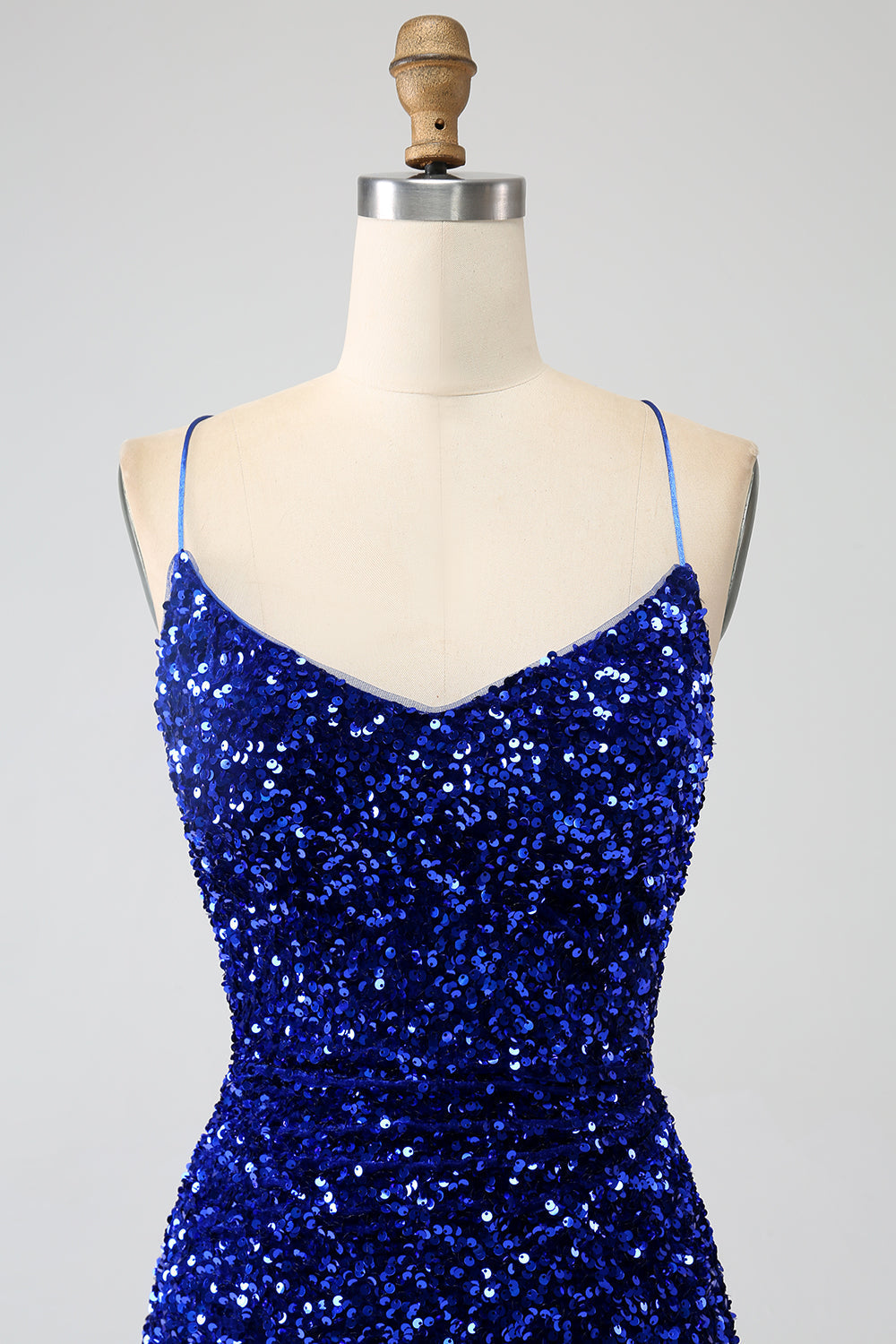Black Mermaid Spaghetti Straps V-Neck Sequin Long Ball Dress With Split