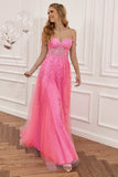 Hot Pink Sweetheart Empire Long Ball Dress with Appliques
