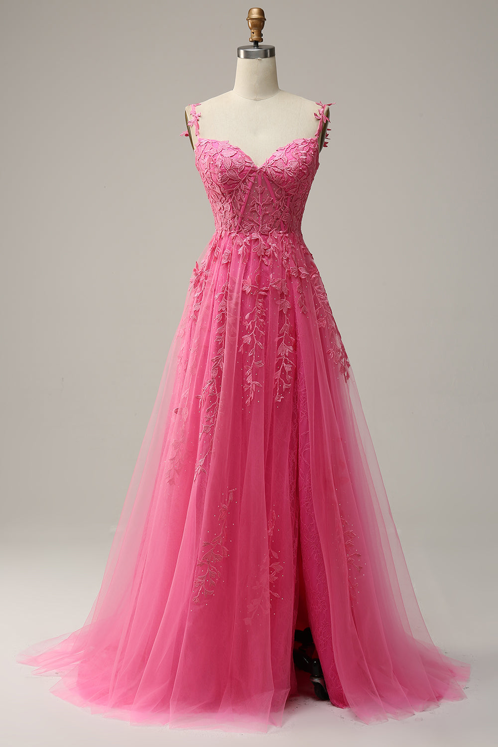 A Line Off the Shoulder Hot Pink Long Ball Dress with Appliques