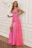 Purple Off the Shoulder Long Ball Dress with Appliques