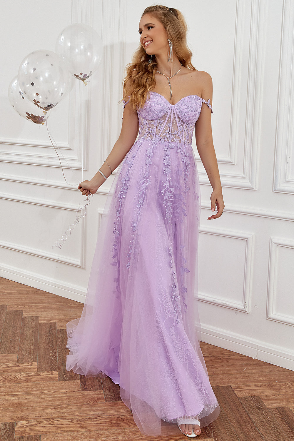 A Line Off the Shoulder Hot Pink Long Ball Dress with Appliques