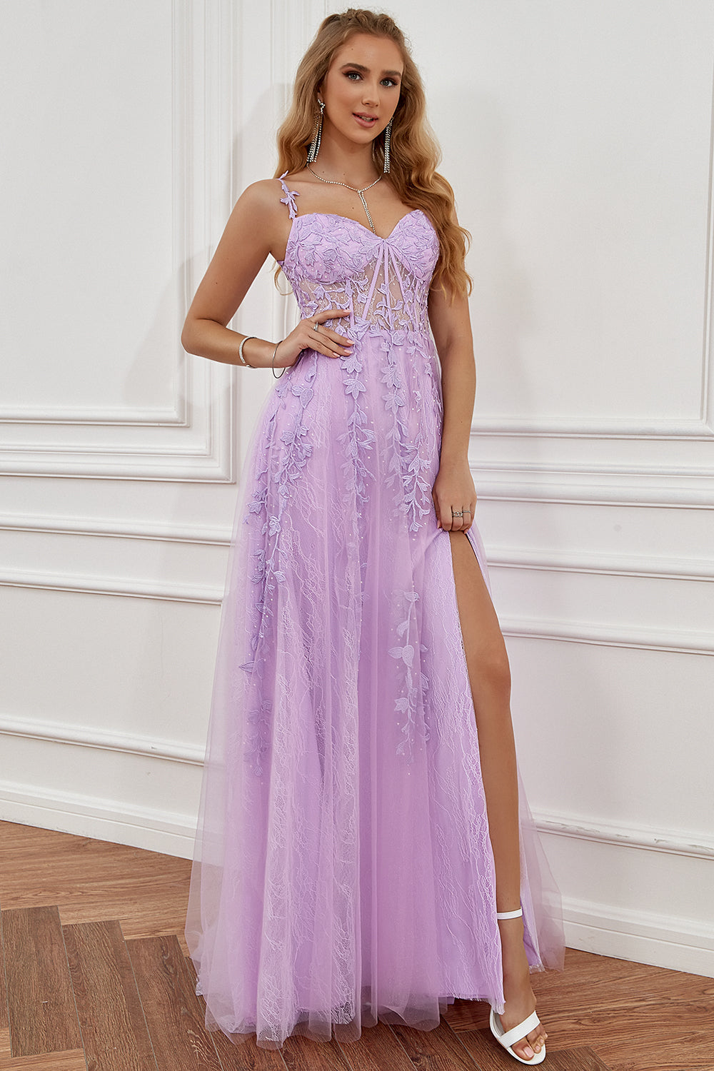Purple Off the Shoulder Long Ball Dress with Appliques