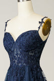 Navy Blue Sweetheart Empire Long Ball Dress with Appliques