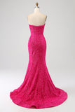 Bling Mermaid Sweetheart Hot Pink Sequins Long Ball Dress