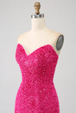 Bling Mermaid Sweetheart Hot Pink Sequins Long Ball Dress