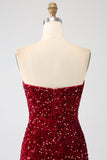 Red Strapless Sequins Long Mermaid Ball Dress With Slit
