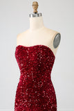 Red Strapless Sequins Long Mermaid Ball Dress With Slit