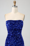 Red Strapless Sequins Long Mermaid Ball Dress With Slit