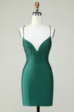 Sheath Spaghetti Straps Dark Green Short Cocktail Dress with Beading