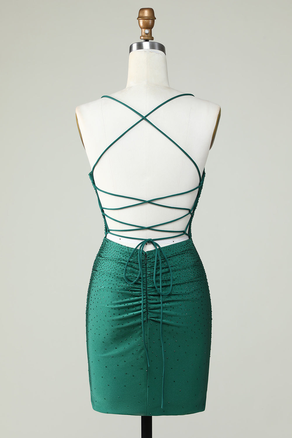Sheath Spaghetti Straps Dark Green Short Cocktail Dress with Beading