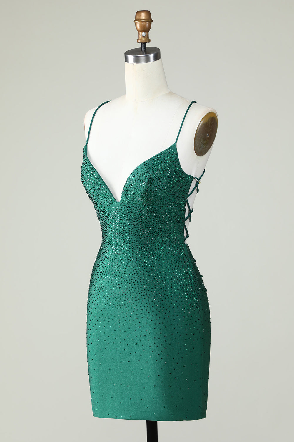 Sheath Spaghetti Straps Dark Green Short Cocktail Dress with Beading