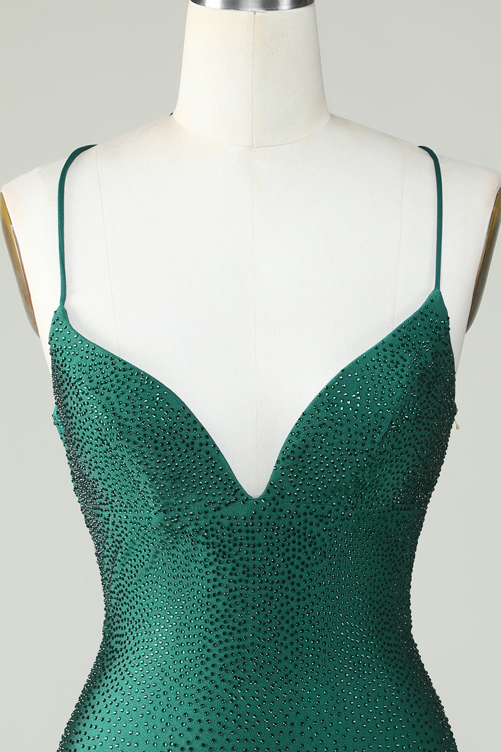 Sheath Spaghetti Straps Dark Green Short Cocktail Dress with Beading