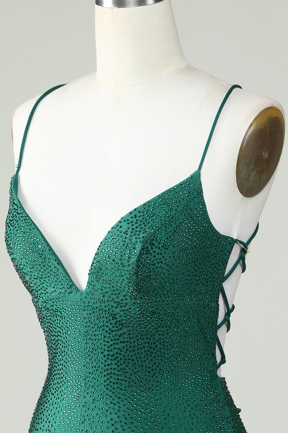 Sheath Spaghetti Straps Dark Green Short Cocktail Dress with Beading