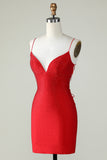 Sheath Spaghetti Straps Dark Green Short Cocktail Dress with Beading