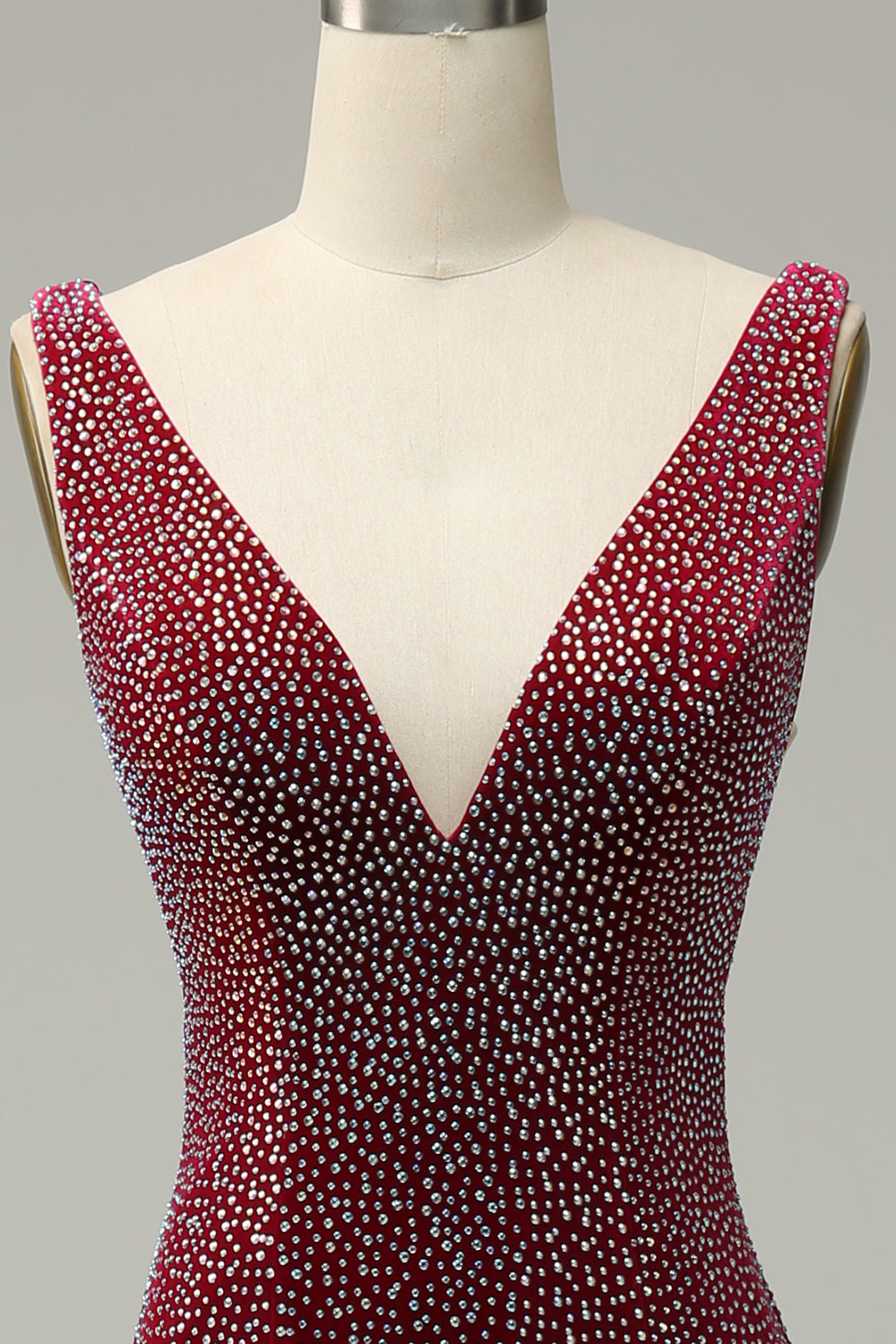 Mermaid Deep V Neck Burgundy Long Ball Dress with Beading