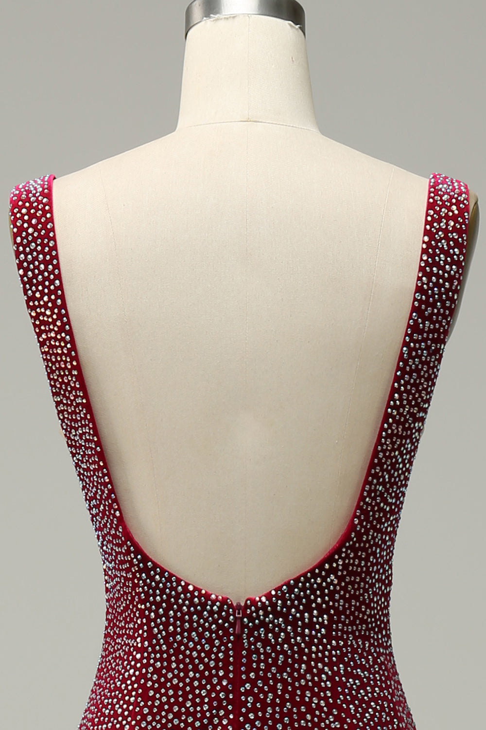 Mermaid Deep V Neck Burgundy Long Ball Dress with Beading