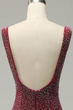 Mermaid Deep V Neck Burgundy Long Ball Dress with Beading